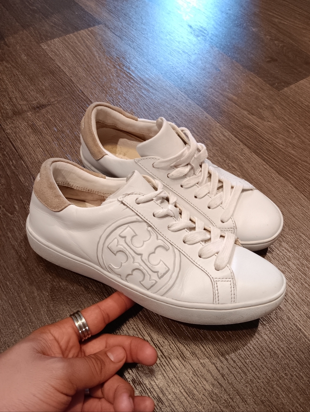 Tory Burch White Leather Logo Women's Low Top Sneakers Sz 5.5